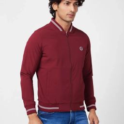 Spykar Wine Red Shell Jacket With Contrast Rib Tipping & Branded Label At Chest image 3