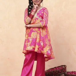 Biba Girls Floral Printed Empire Kurta with Palazzos & With Dupatta-picture-48