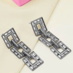 OOMPH Silver Tone Crystal Studded Party Wear Dangler Earrings-image-94
