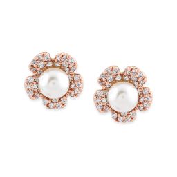 Zaveri Pearls Flower Shape Sparkling Cubic Zirconia & Pearl Stud Earrings-ZPFK9464 image 3
