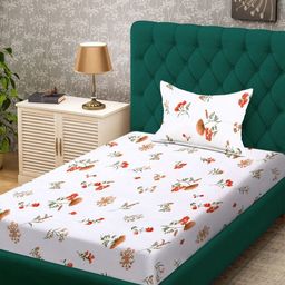 Myntra Elegant Homes White & Orange Printed 300 TC Single Bedsheet Set 2.25 m x 1.50 m-image-73
