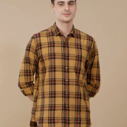 CAVALLO by Linen Club Brown Linen Blend Slim fit Checks casual shirts-image-53