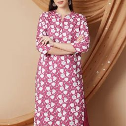 Melange by Lifestyle Purple Cotton Regular Fit Floral Kurta-image-45