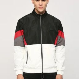Pepe Jeans White & Black Regular Fit Colour Block Quilted Jacket-12