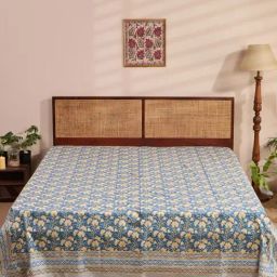 Fabindia Cabana Blue Cotton Printed 116 TC King Bed Cover-image-97