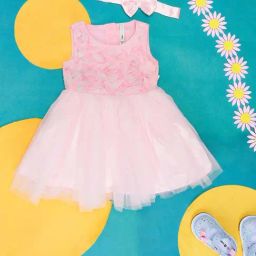 Pantaloons Baby Pink Cotton Applique Dress-image-44