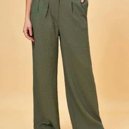 People by Pantaloons Green High Rise Flared Pants-image-97