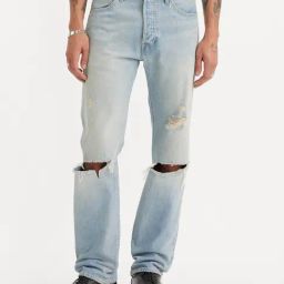 Levi's 501 Light Blue Cotton Regular Fit Distressed Jeans-image-87