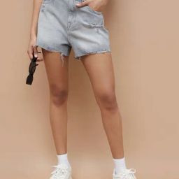 Ginger By Lifestyle Grey Cotton Regular Fit Distressed Shorts-picture-31