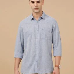 CAVALLO by Linen Club Blue Linen Blend Slim fit casual shirts-image-45