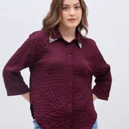 Styli Purple Polyester Self Design Shirt-image-40