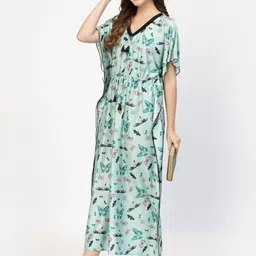 CHUI MUI Women V-Neck Printed Maxi Kaftan Nightdress-picture-36