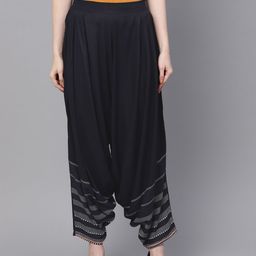W Women Navy Blue & White Solid Patiala Salwar-image-10