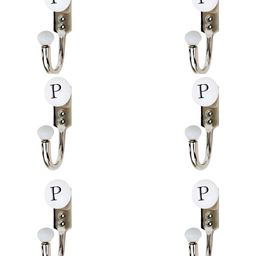 IndianShelf Silver-Toned & White 6 Pieces P Alphabet Printed Ceramic & Zinc Wall Hooks-image-17