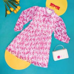 Pantaloons Junior Pink & White Cotton Floral Print Full Sleeves Dress-image-95