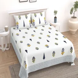 Bombay Spreads White & Yellow Floral 180 TC King Bedsheet with 2 Pillow Covers-picture-2