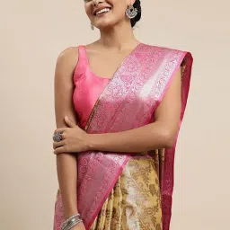 Blissta Beige & Pink Woven Saree With Unstitched Blouse image 3