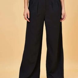 People by Pantaloons Jet Black High Rise Flared Pants-picture-48