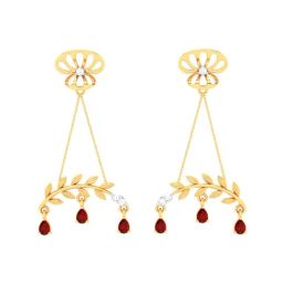 P.C Chandra Jeweller 18k Leafy Design Yellow Gold with Shell Shape Detail & Diamond Dangler Earrings-image-21