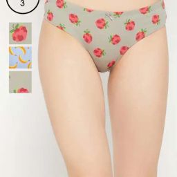 Clovia Cotton Pack of 3 Low Waist Printed Thong with Inner Elastic-17