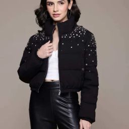 Label Ritu Kumar Black Embellished Puffer Jacket-image-7