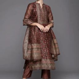 Varanga Brown Printed Kurta Pant Set With Dupatta-image-52