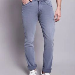 Cantabil Blue Regular Fit Lightly Washed Jeans-image-95