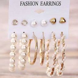 YouBella Golden White Stud Earrings for Women - Set of 6-6