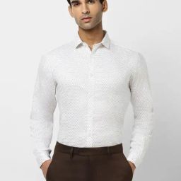 V Dot White Cotton Slim Fit Printed Shirt-image-35