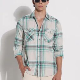 Showoff Blue Cotton Relaxed Fit Checks Shirt-picture-46