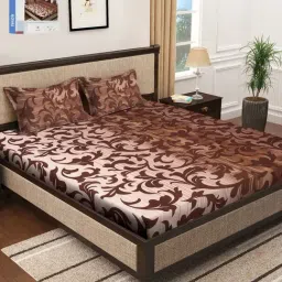 Klotthe Multicolor Cotton Blend Printed 300 TC King Flat Bedsheet with 2 Pillow Covers-picture-27