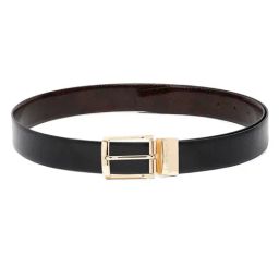 Louis Stitch Black Textured Leather Reversible Belt for Men-image-59