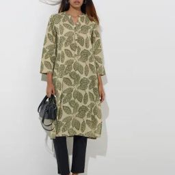 Utsa by Westside Green Leaf Design Straight Cotton Kurta-image-39
