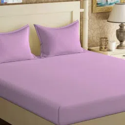 Klotthe Light Purple Cotton Blend Printed 300 TC King Flat Bedsheet with 2 Pillow Covers-picture-40