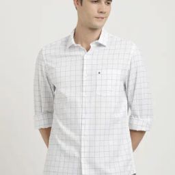 Turtle White Cotton Slim Fit Chequered Shirt-image-60