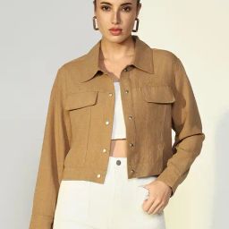 Showoff Beige Cotton Regular Fit Jacket-image-83