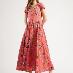 T TRYON ULTIMATE Floral Printed V-Neck Short Sleeves Fit and Flare Dress-image-34