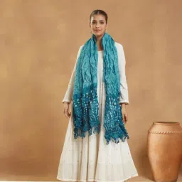 Fabindia Blue Silk Bandhani Dupatta-picture-25