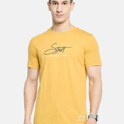 Octave Yellow Cotton Regular Fit Printed T-Shirt-image-72