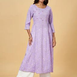 YU by Pantaloons Purple Cotton Printed 3/4th sleeve Kurti-picture-41