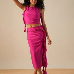 Globus Ruffled Crop Top With Midi Skirt-image-5
