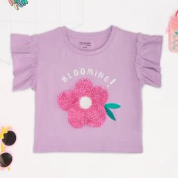 Pantaloons Junior Girls Orchid Bouquet Applique Top-image-48