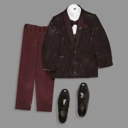 Kids Island Boys Maroon & White Self Full Sleeves Suit Set-picture-49