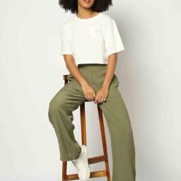 GAP Green Rayon Solid Trousers-image-74