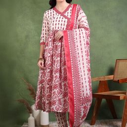 Moda Rapido Women Ethnic Motifs Printed Angrakha Kurta with Trousers & With Dupatta-picture-22