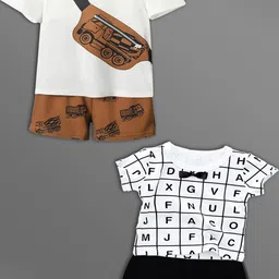 HELPOM Kids Pack Of 2 Printed Round Neck T-shirt With Shorts-picture-22