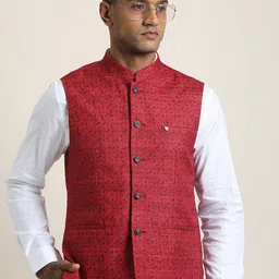 Turtle Printed Pure Cotton Nehru Jacket-image-56