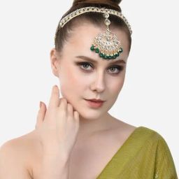 Zaveri Pearls Green Beads Drop Bridal Kundan MathaPatti-ZPFK14620-image-89