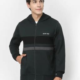 Kalt Dark Green Regular Fit Striped Hooded Sweatshirt-picture-7