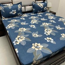 Pure Decor Blue & White Floral 260 TC Queen Bedsheet with 2 Pillow Covers-image-51